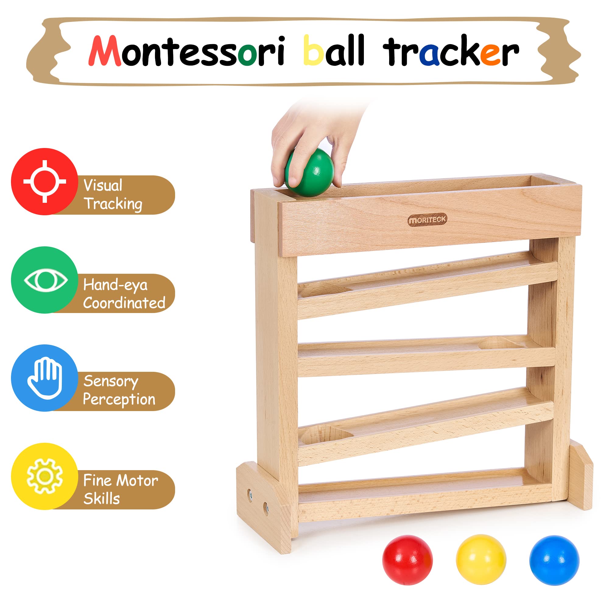 MORITECK ball tracker side view shows natural wood finish for safe play.