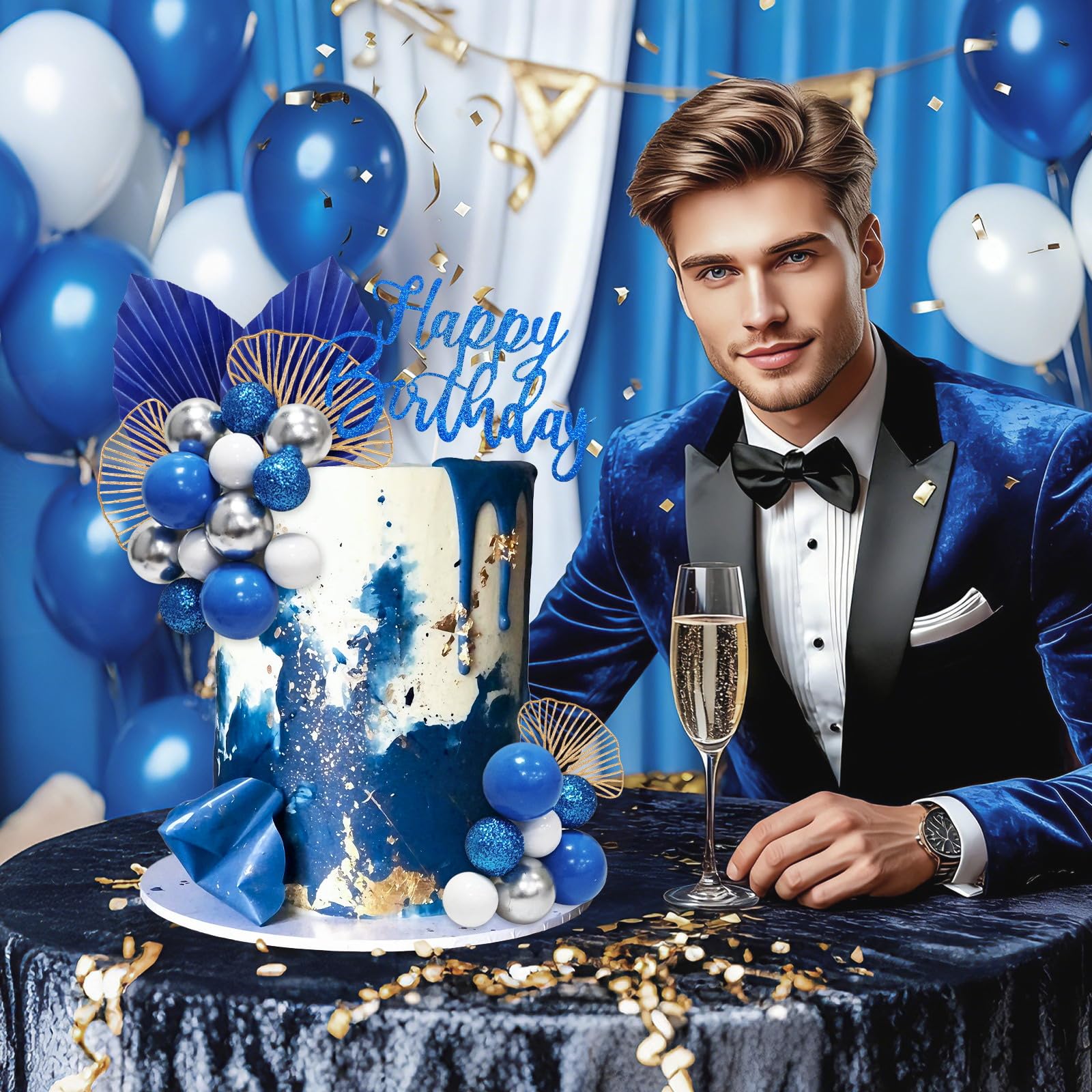 Morofme white-silver balloon cake topper accents cakes with chic flair