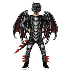 Morph black red dragon jumpsuit with scaled texture for an epic Halloween look