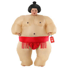 Morph inflatable sumo wrestler costume kids red, quick inflate for instant party laughter.