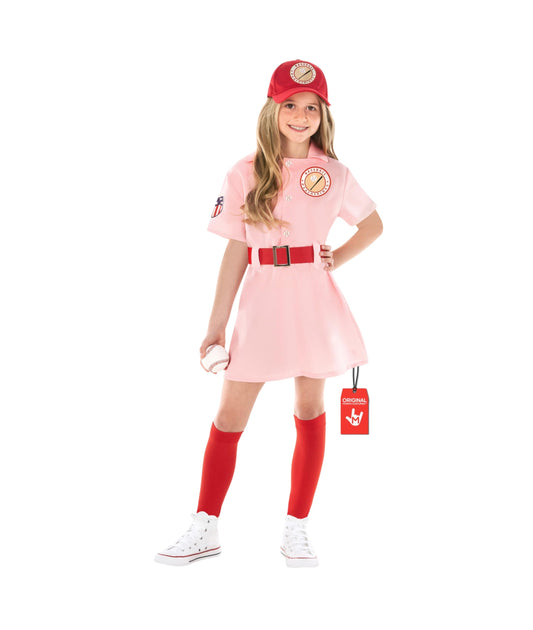 Morph pink baseball costume dress with attached belt for active play