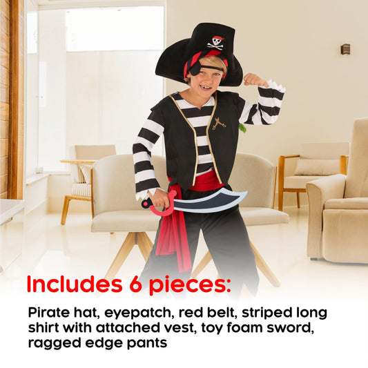 Morph pirate costume shirt provides authentic stripes for a classic pirate vibe during dress-up and events.