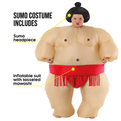 Morph sumo costume with built-in headpiece and tasselled belt, for authentic look and easy wear.