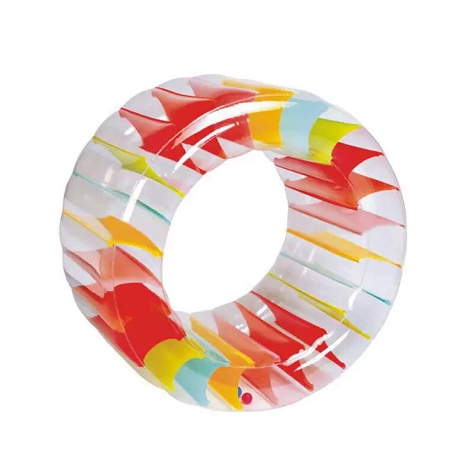MorTime rainbow wheel pool float used by kids and adults for shared play