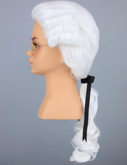 Morvally kids colonial judge wig, close-up fiber detail shows heat-resistant fibers