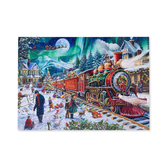 Mosaic Puzzles Christmas Cheer on the Tracks puzzle box and packaging for gifting