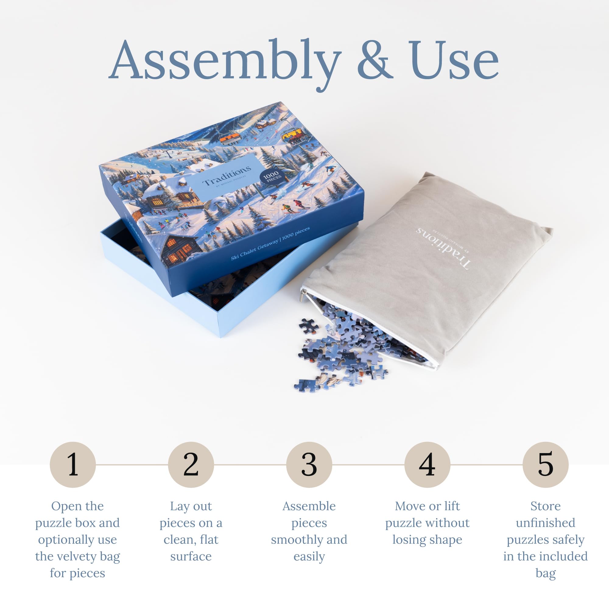 Storage bag image—soft velvet pouch protects puzzle pieces for travel.