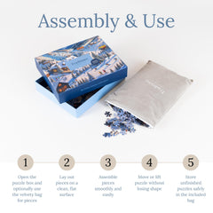 Storage bag image—soft velvet pouch protects puzzle pieces for travel.
