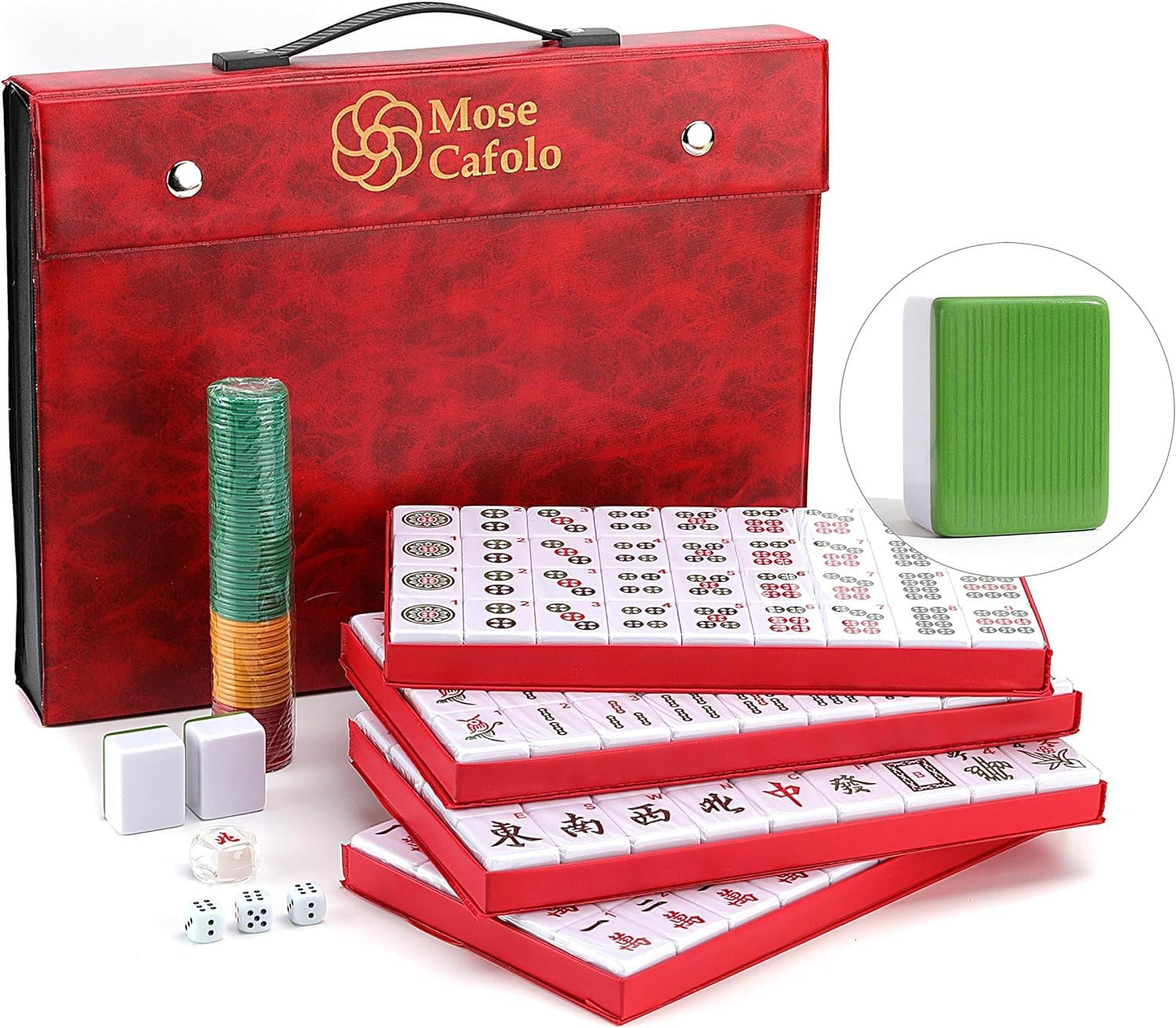 Mose Cafolo Mahjong large-size tiles for easy reading and handling during play.