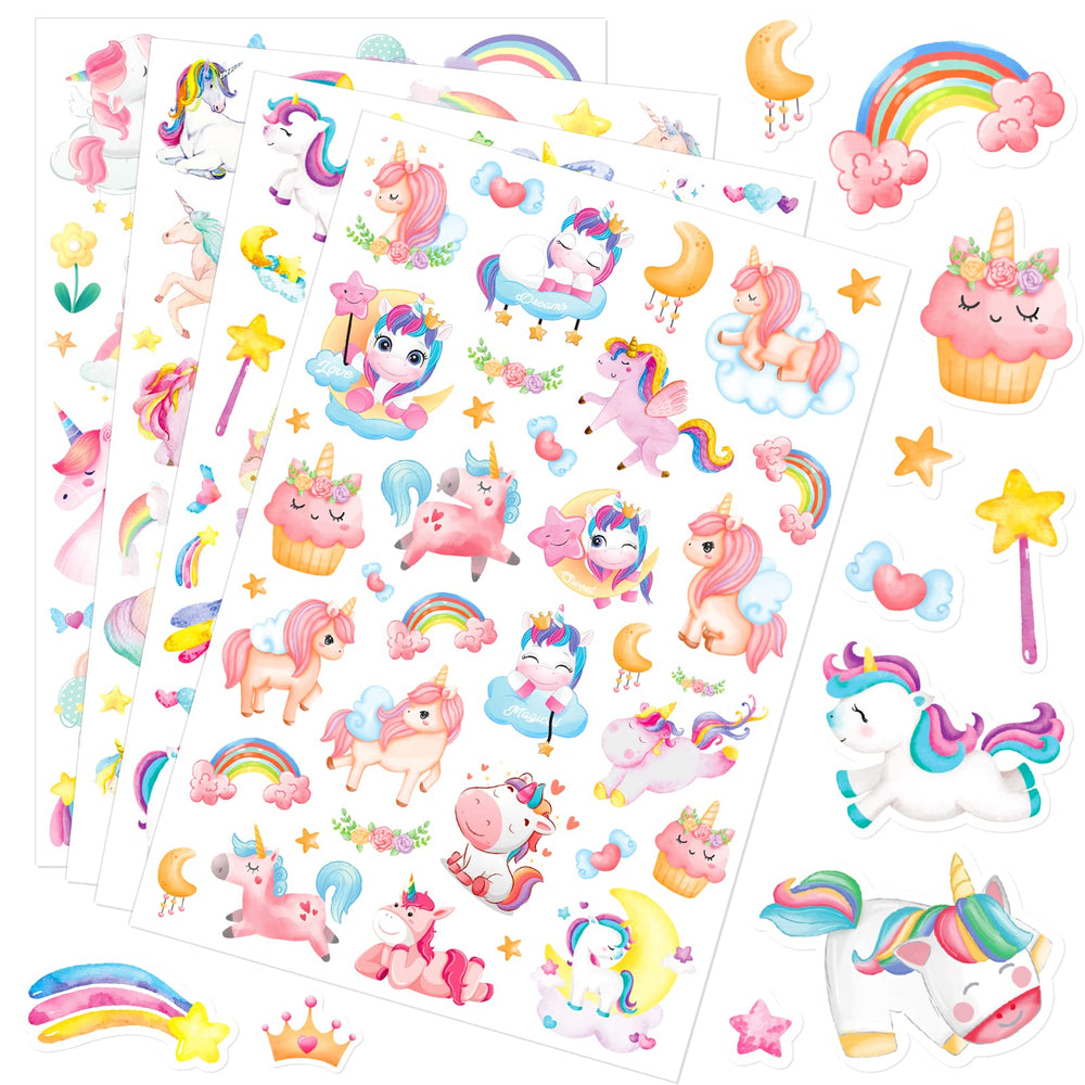 MoShining pink unicorn stickers close-up for vibrant party decor and invitations
