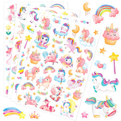 MoShining pink unicorn stickers close-up for vibrant party decor and invitations