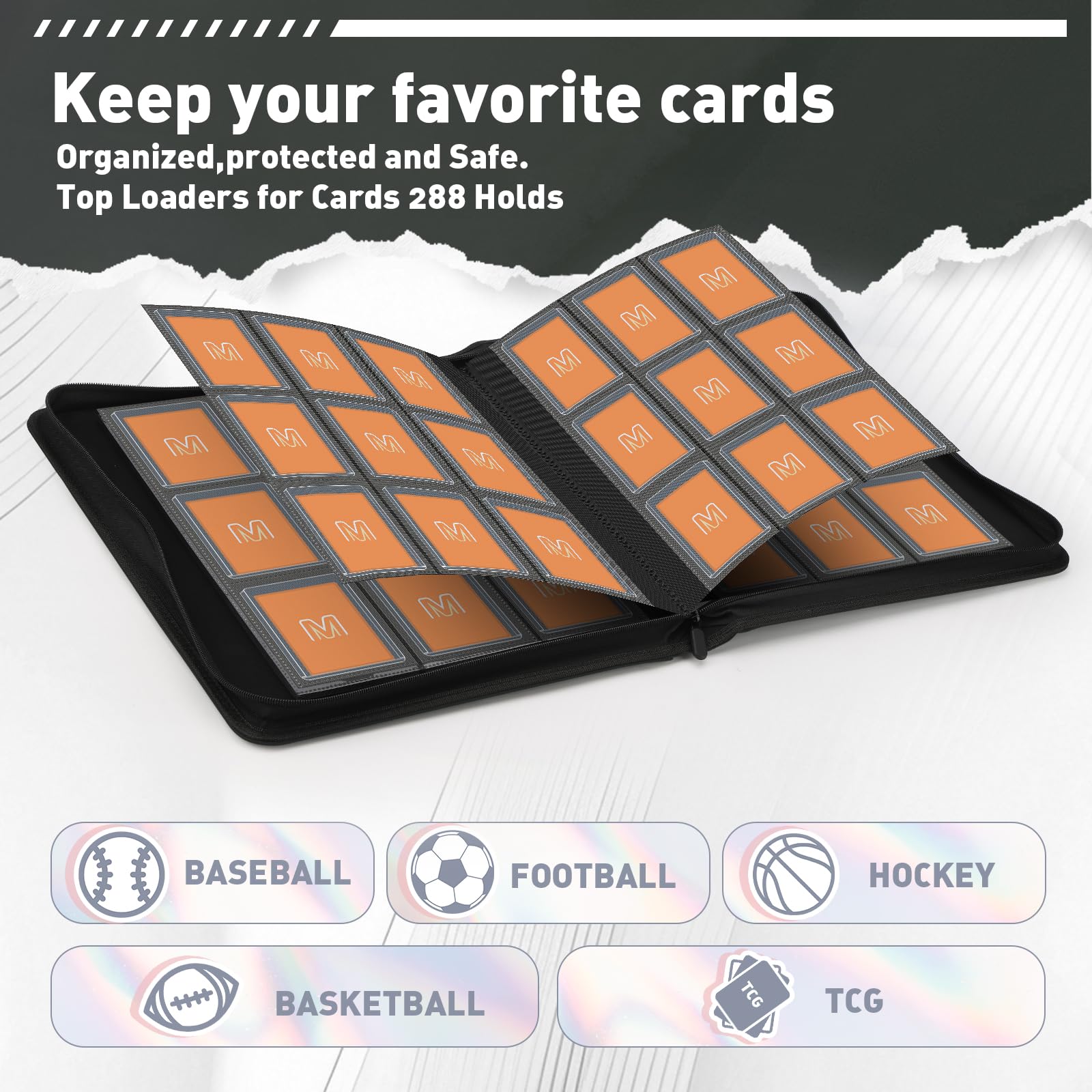 MOSLA Toploader Binder showing 16 pages for ample capacity.