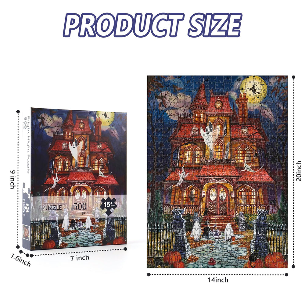 Motiloo Fright Night 500-piece puzzle assembled view for family puzzling