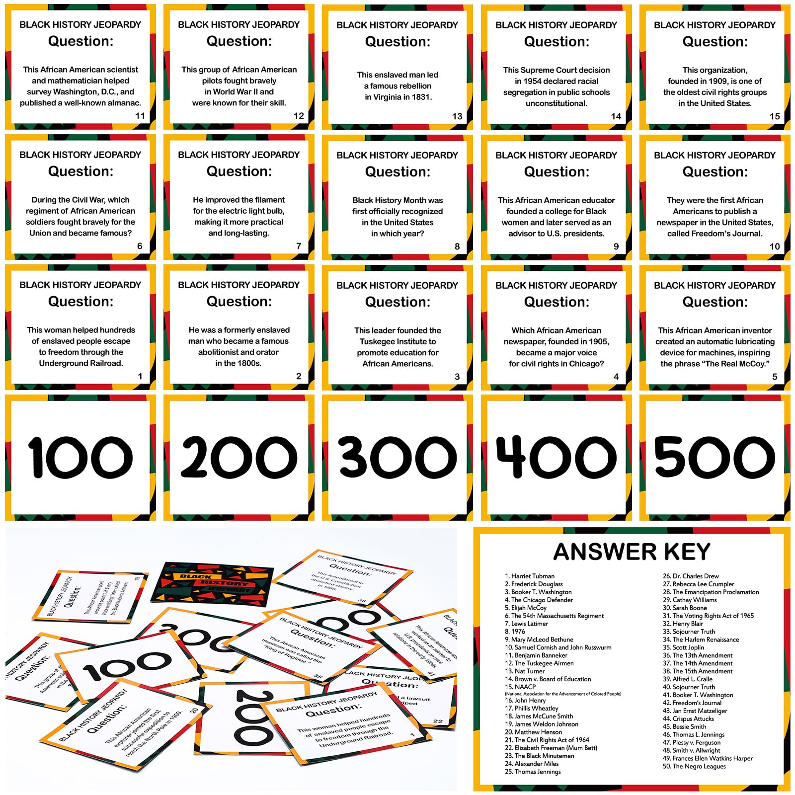 MotiMind Black History Trivia Card Set for classroom learning and engagement.