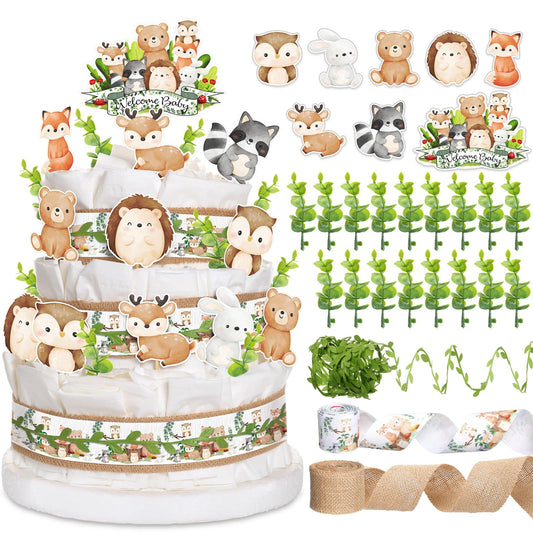 MotiMind Woodland Diaper Cake Kit packaging ready-to-use baby shower decor
