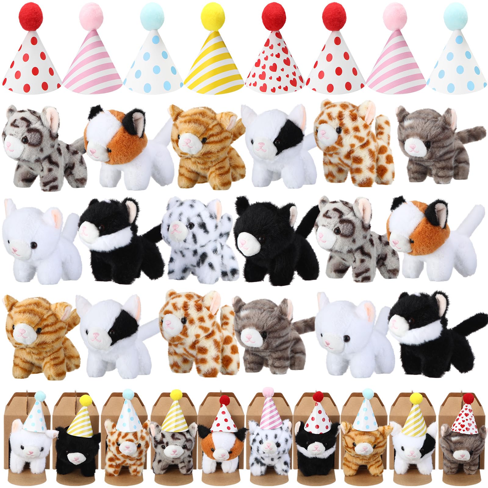 Motionchic 20-set plush cats in vibrant colors for eye-catching decor.