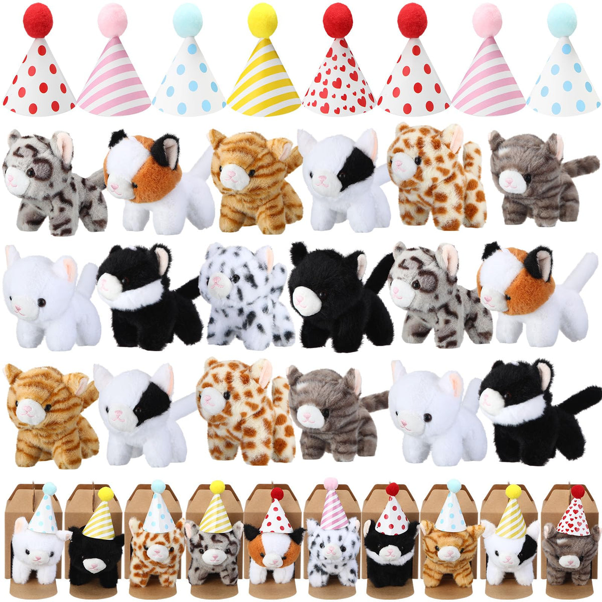 Motionchic 20-set plush cats in vibrant colors for eye-catching decor.