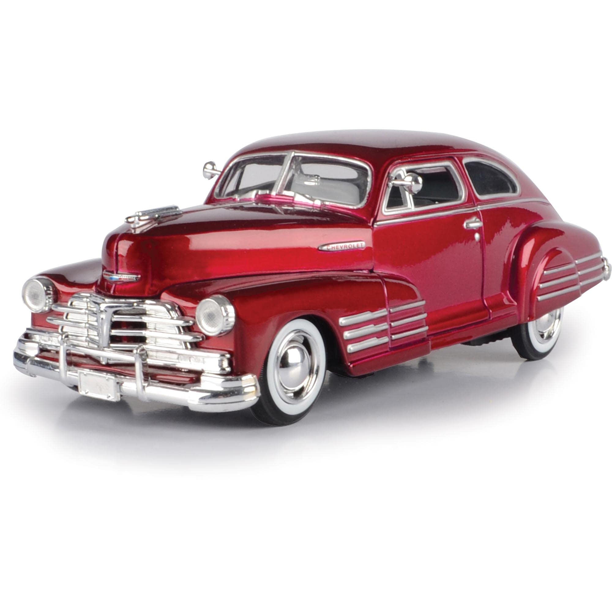 Motormax 1948 Chevy Aerosedan Fleetline front view shows classic curves ideal for display