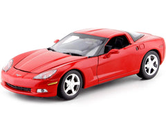 Motormax Corvette C6 red with steerable wheels for interactive display.