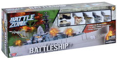 Motormax USS Giant Battleship set with plastic soldiers for infantry maneuvers