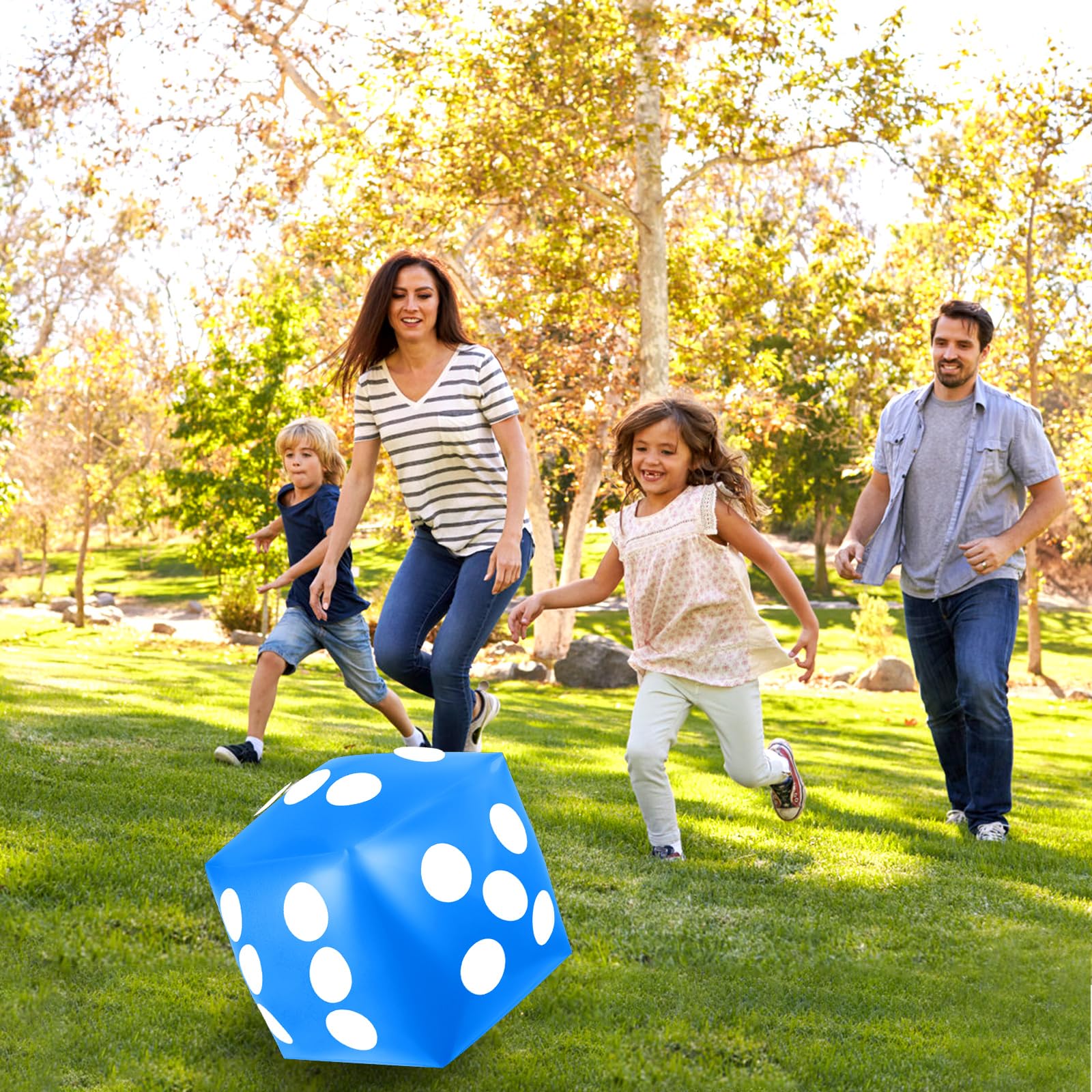 Mototo blue inflatable dice set for poolside and lawn use
