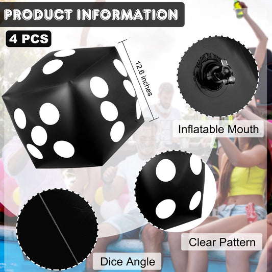 Mototo inflatable dice close-up showing white pips on black surface for durable play.