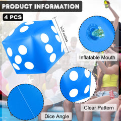 Mototo 12.6 inch blue inflatable dice with white dots for poolside games