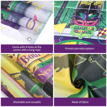Moukeren Mardi Gras banner featuring street sign art for immersive themed celebrations.