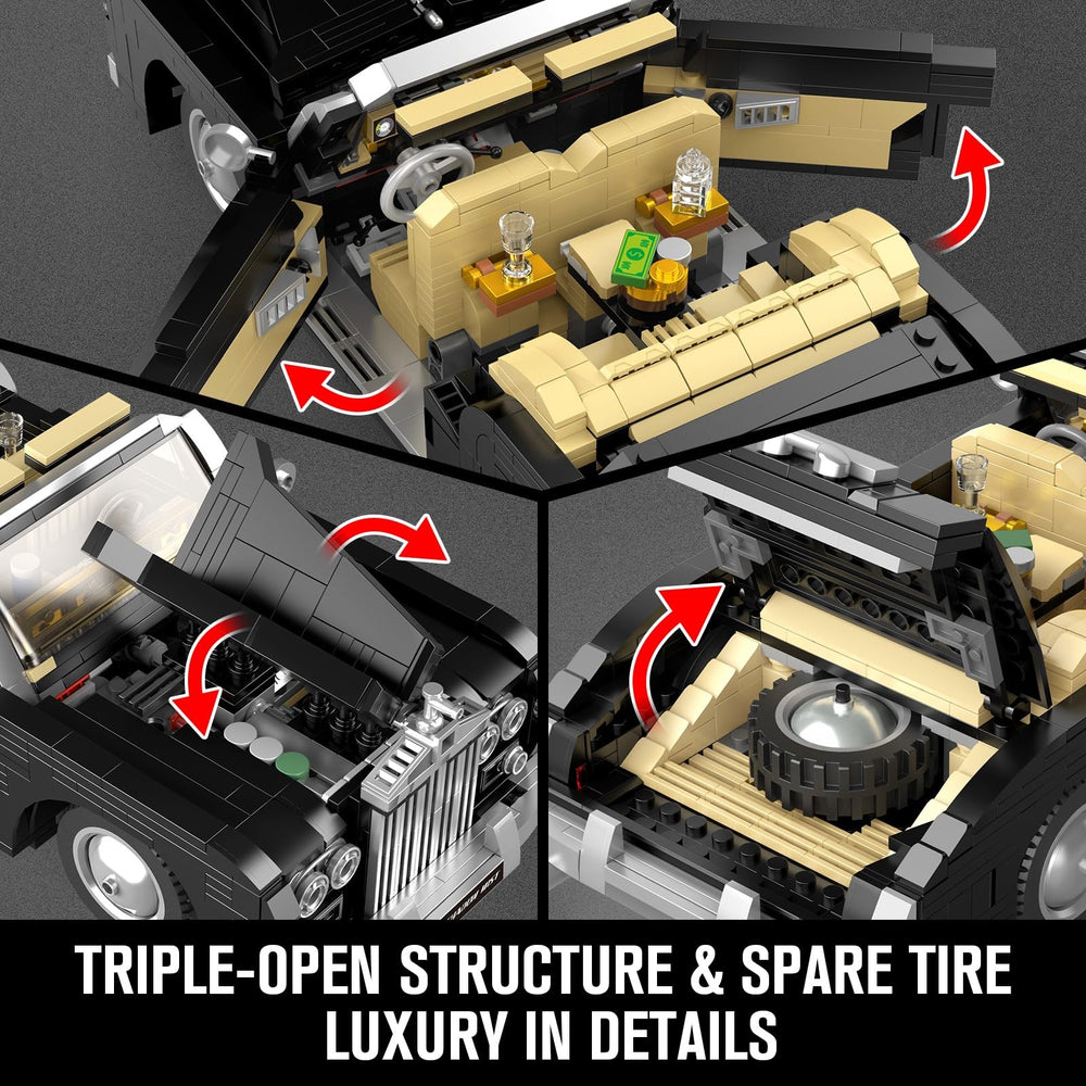 Mould King 10006 classic car interior with double doors for interactive exploration.