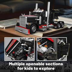 Mould King 10037 flatbed truck detail highlights authentic build and silhouette.