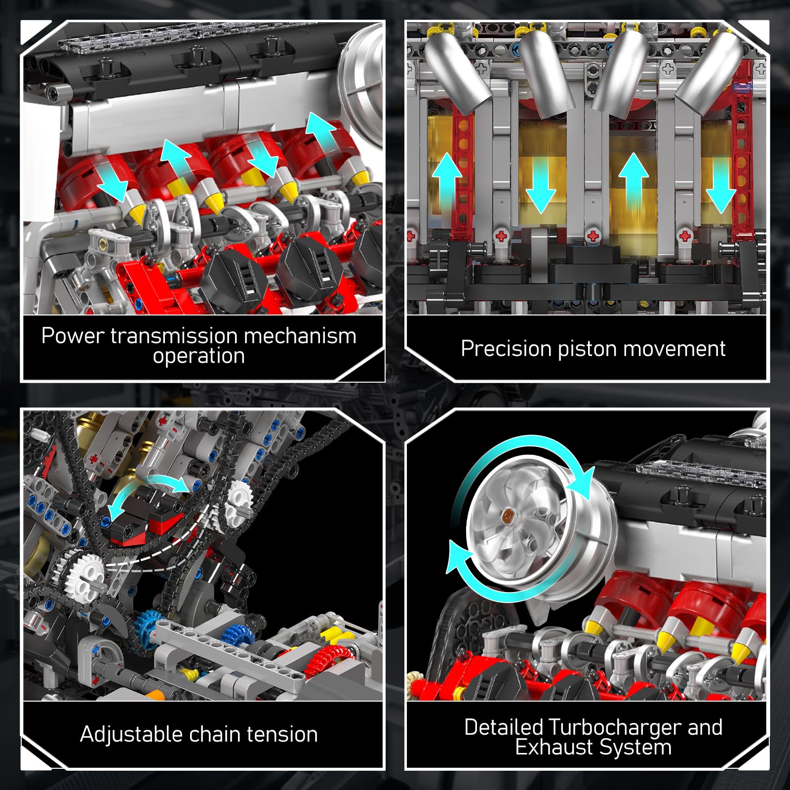 Mould King 10130 V8 engine assembly process guide for hobbyists.