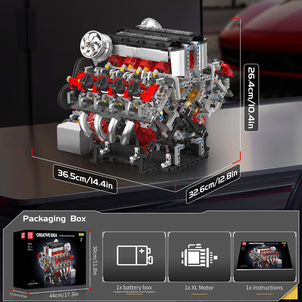 Mould King 10130 V8 engine dimensions and packaging size.