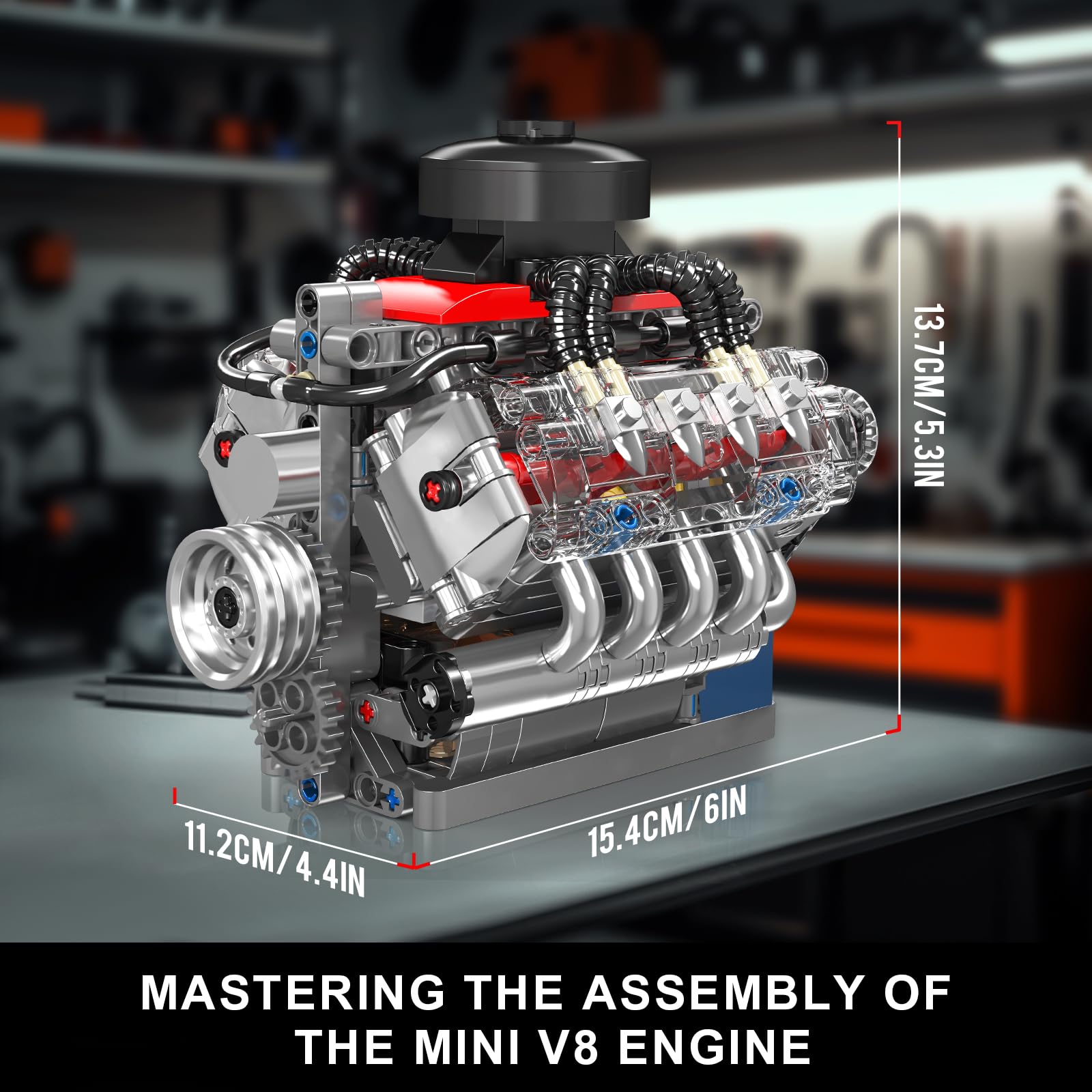 Mould King 10171 engine kit demonstrates piston movement for engineering interest