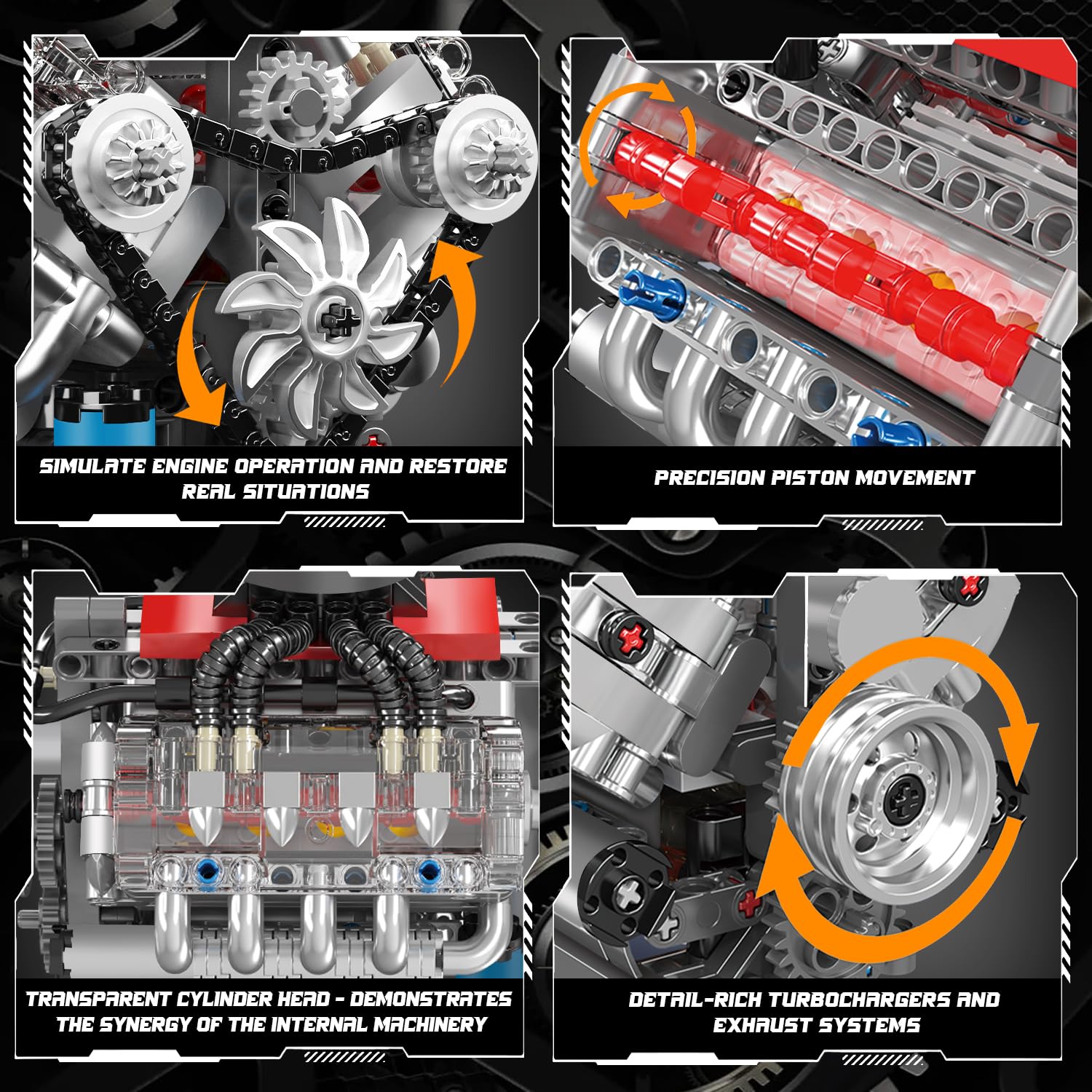 Mould King 10171 transparent cylinder head provides visual insight into engine operation