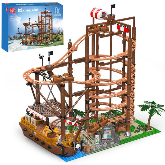 Mould King 11013 roller coaster model in a dynamic display setup for inspiration and creativity.