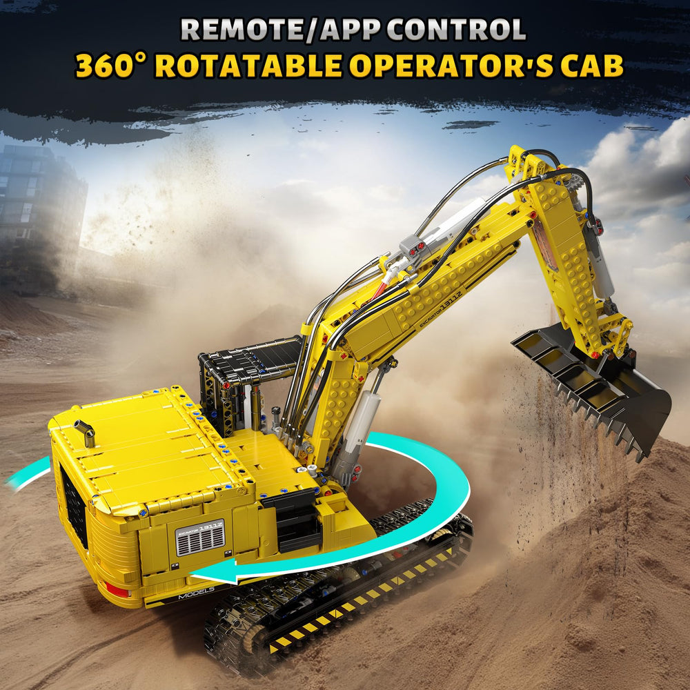 Mould King 13112 six-motor, dual-battery design powers robust digging and lifting actions.