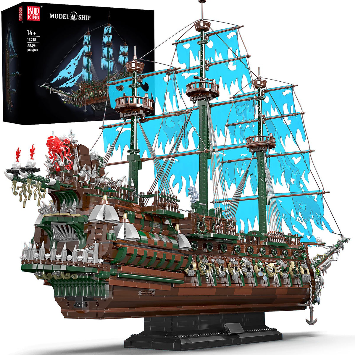 Mould King 13218 pirate ship packaging box for easy unboxing and organization.