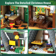 Mould King 16049 Christmas Cottage assembly scene highlighting cozy design.