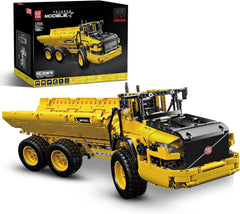 Mould King 17010 dump truck front view highlighting motorized action for dynamic display