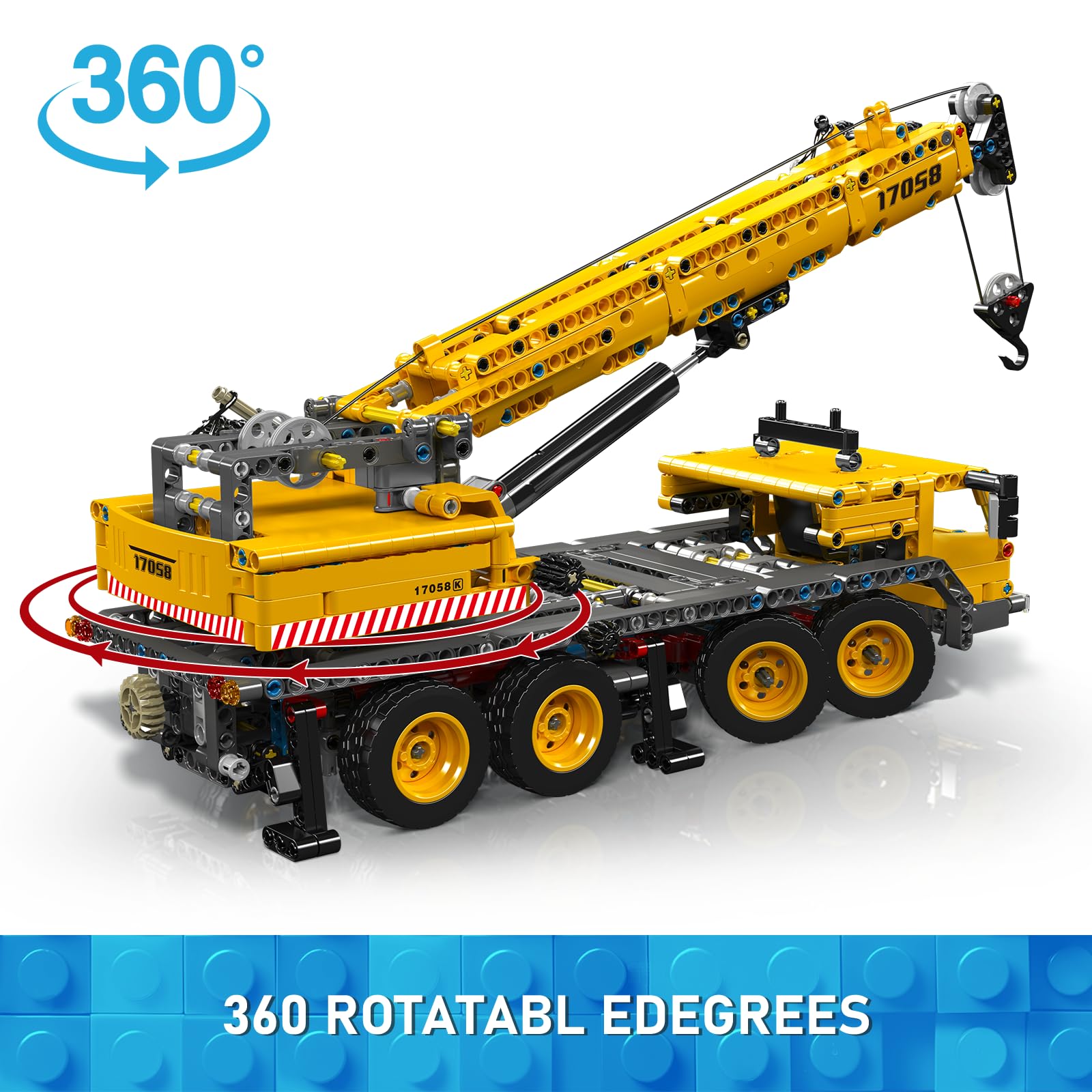 Mould King 17058 City Mobile Crane Truck telescopic boom extended for detailed model assembly