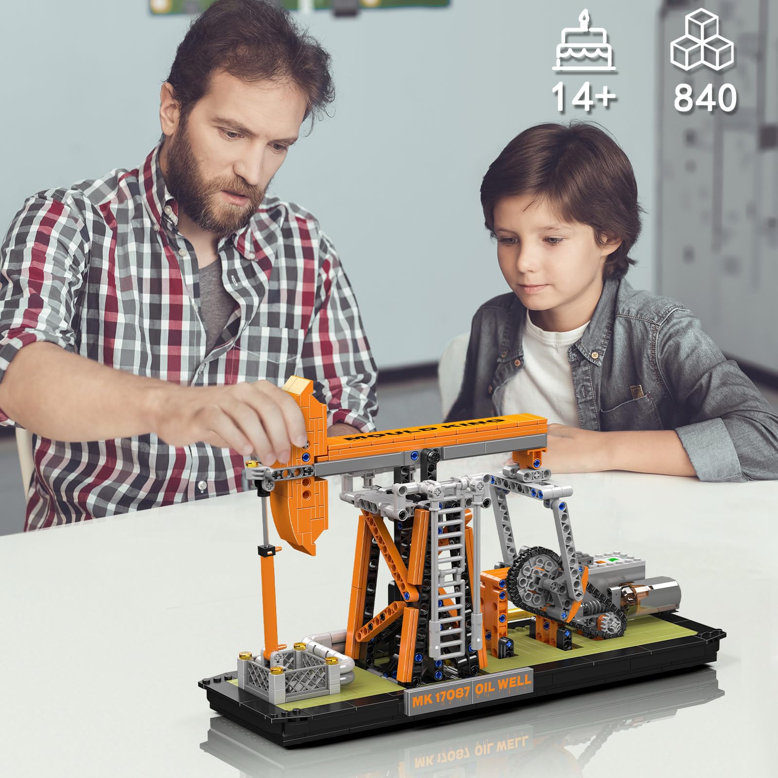 Mould King 17087 pumpjack side view showing motorized action for learning