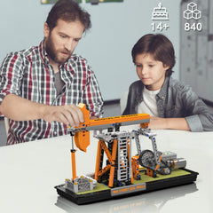 Mould King 17087 pumpjack side view showing motorized action for learning