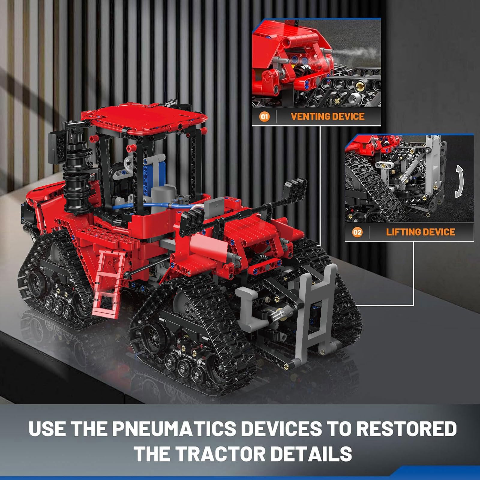 Mould King 18020 tractor motors closeup for powerful, customizable control.