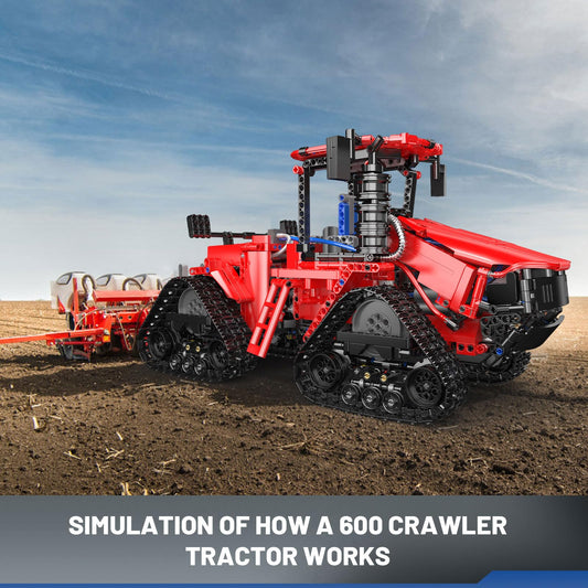 Mould King 18020 tractor side view highlighting modular build and remote play.
