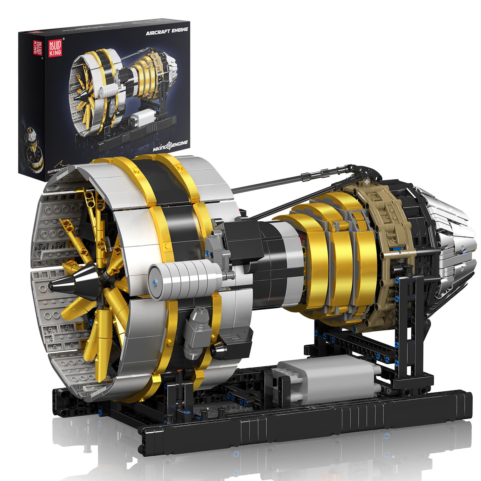 Mould King aircraft engine with bidirectional propeller for interactive learning.