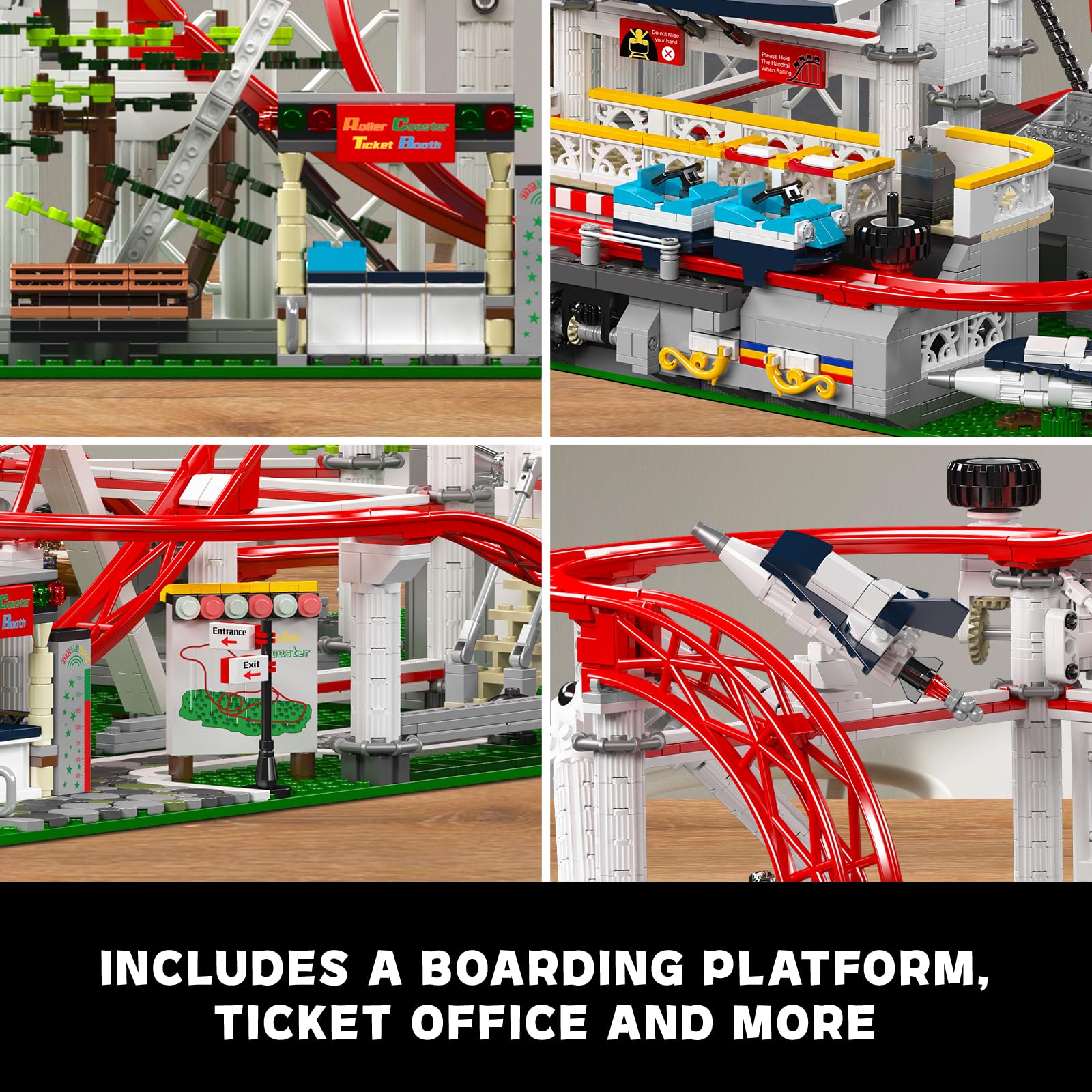 Mould King amusement park entrance with boarding platform for immersive setup