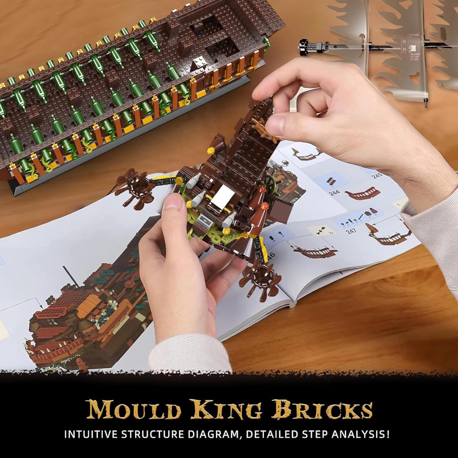 Mould King large pirates ship block pieces offer sturdy construction.