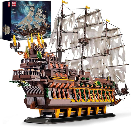 Mould King large pirates ship deck showcases intricate detailing for striking display.