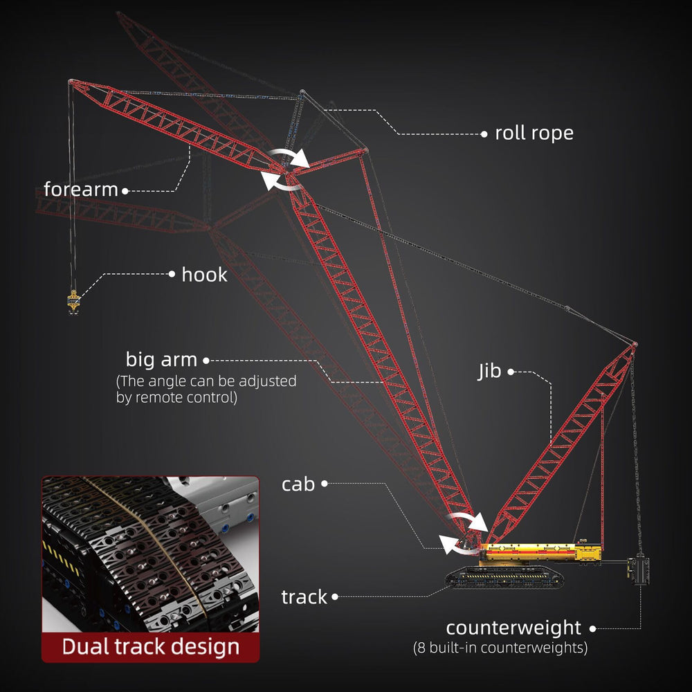 Mould King LR13000 cab swivel shows rotating crane feature.