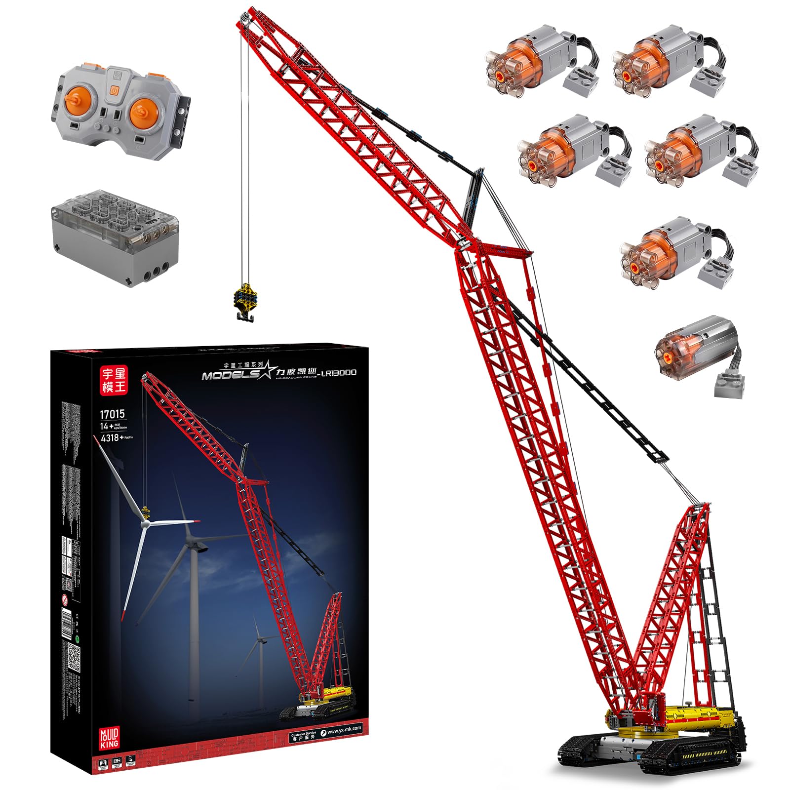 Mould King LR13000 crawler crane kit for immersive building and display.